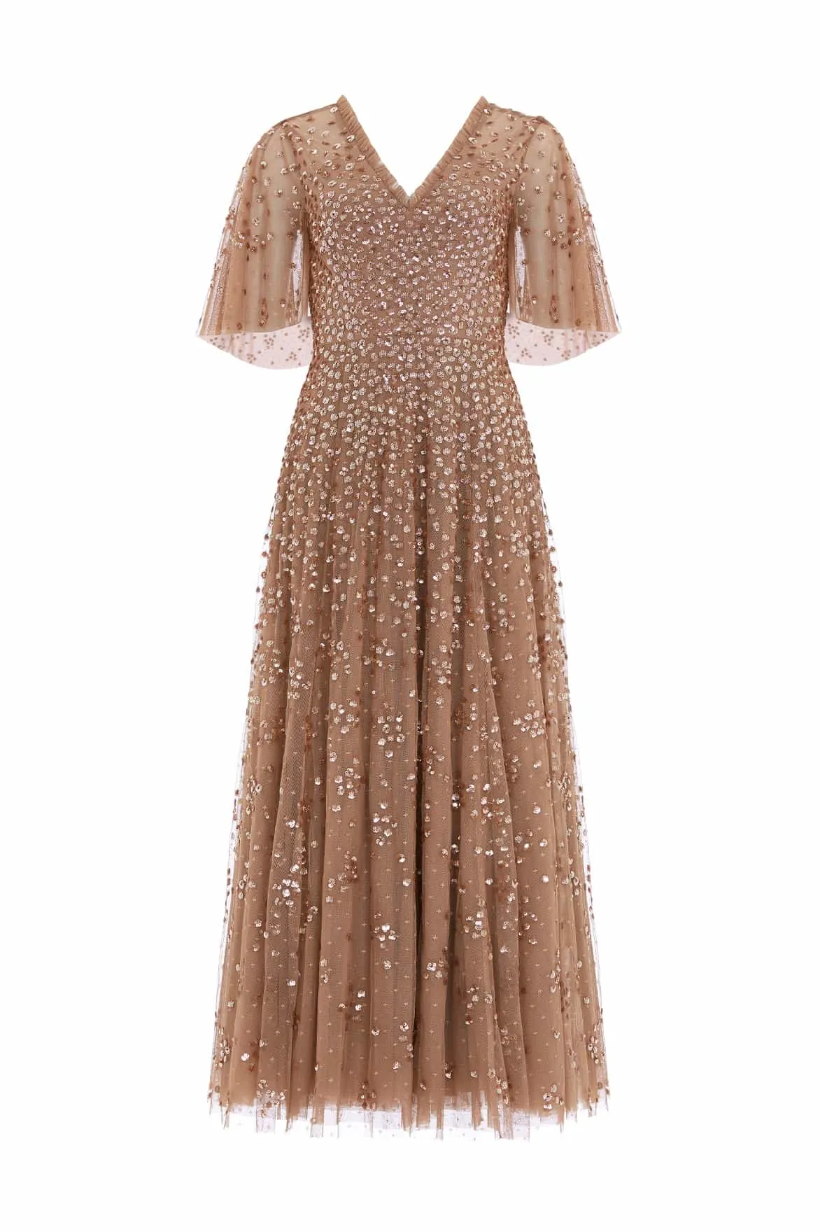 Leila Dot V-Neck Cape Ankle Gown