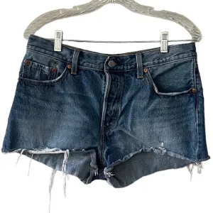Levi’s 501 cut off button fly distressed medium wash denim shorts, Size 29