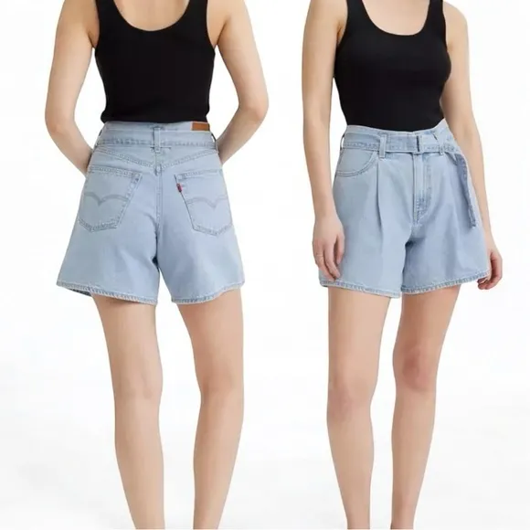 Levi’s Premium Belted Baggy Shorts W26 High Rise Loose Fit Light Wash