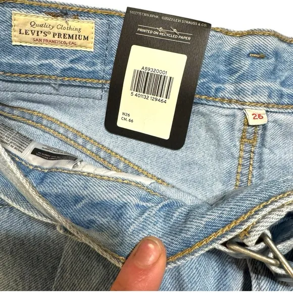 Levi’s Premium Belted Baggy Shorts W26 High Rise Loose Fit Light Wash