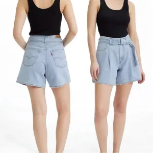 Levi’s Premium Belted Baggy Shorts W26 High Rise Loose Fit Light Wash