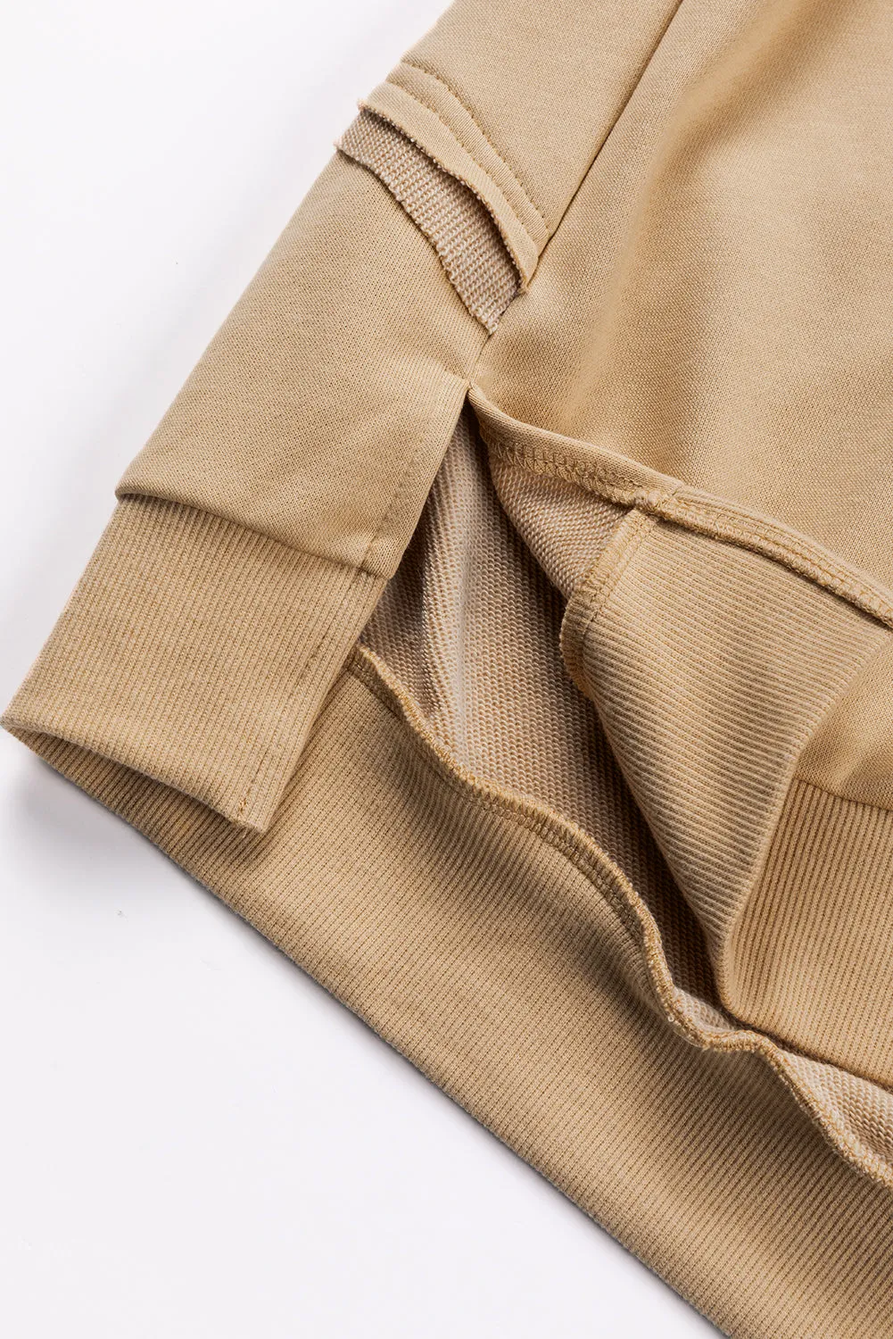 Light French Beige Solid Color Lattice Hollow Out Back Sweatshirt