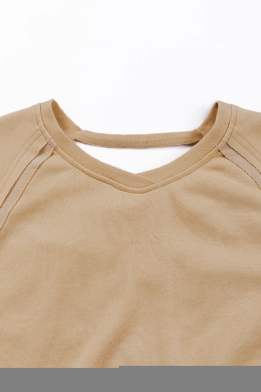 Light French Beige Solid Color Lattice Hollow Out Back Sweatshirt