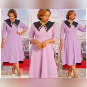 LILAC MIDI DRESS WITH WIDE BLACK COLLAR