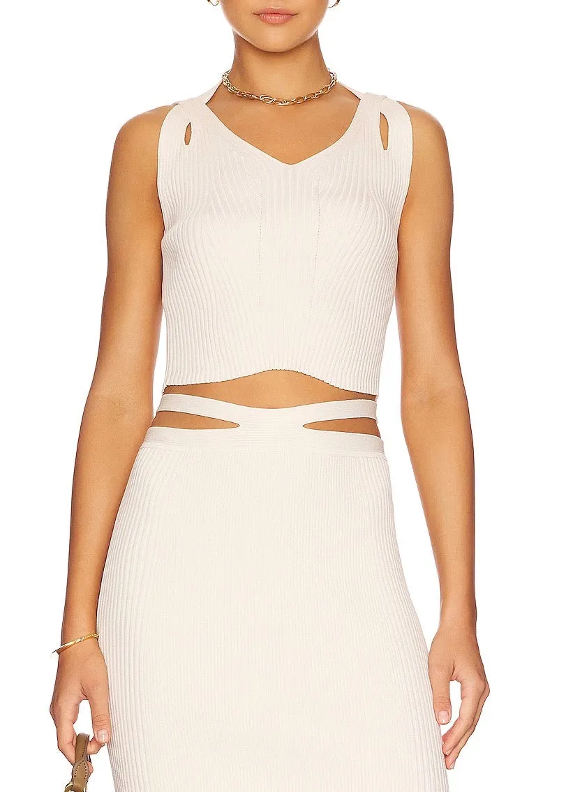 Lilianne Rib Cutout Halter (Ivory)