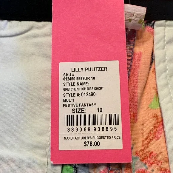 Lilly Pulitzer Green Pink Gretchen High Rise 5&quot; Shorts Beach Size 10