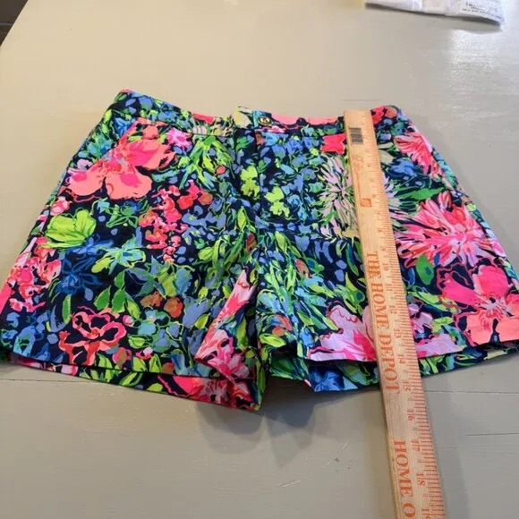 Lilly Pulitzer Green Pink Gretchen High Rise 5&quot; Shorts Beach Size 10