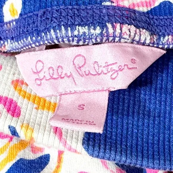 Lilly Pulitzer Small Shorts Yasmin Coral Print Blue Pink Pull On Pockets 1474