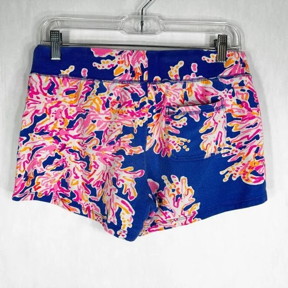 Lilly Pulitzer Small Shorts Yasmin Coral Print Blue Pink Pull On Pockets 1474
