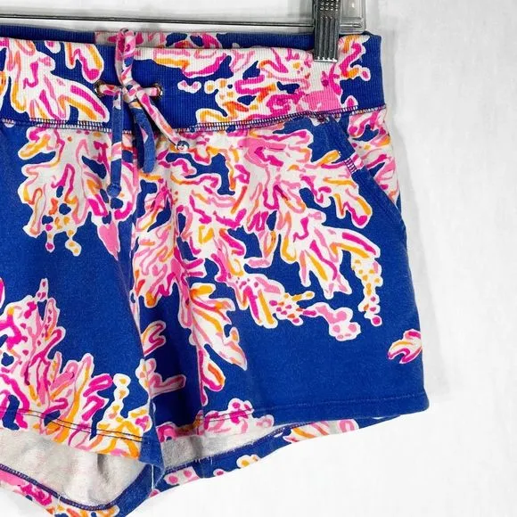 Lilly Pulitzer Small Shorts Yasmin Coral Print Blue Pink Pull On Pockets 1474