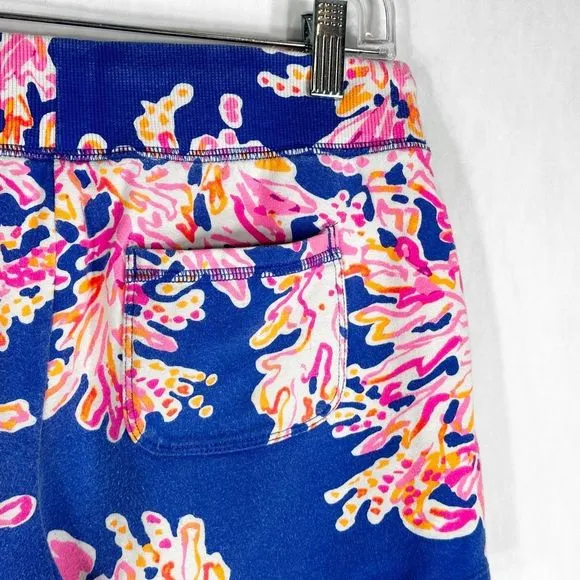 Lilly Pulitzer Small Shorts Yasmin Coral Print Blue Pink Pull On Pockets 1474