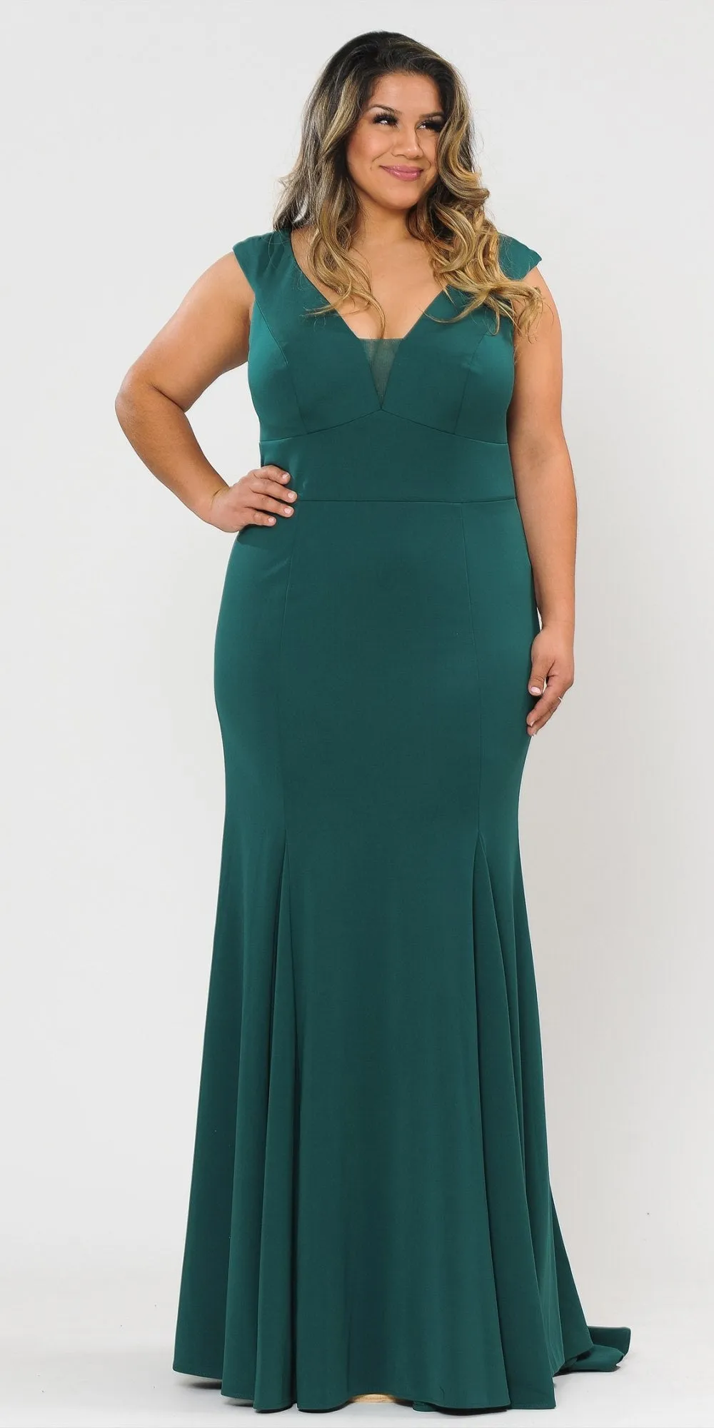 Lindas W1022 Floor Length Plus Size Jersey Spandex Dress