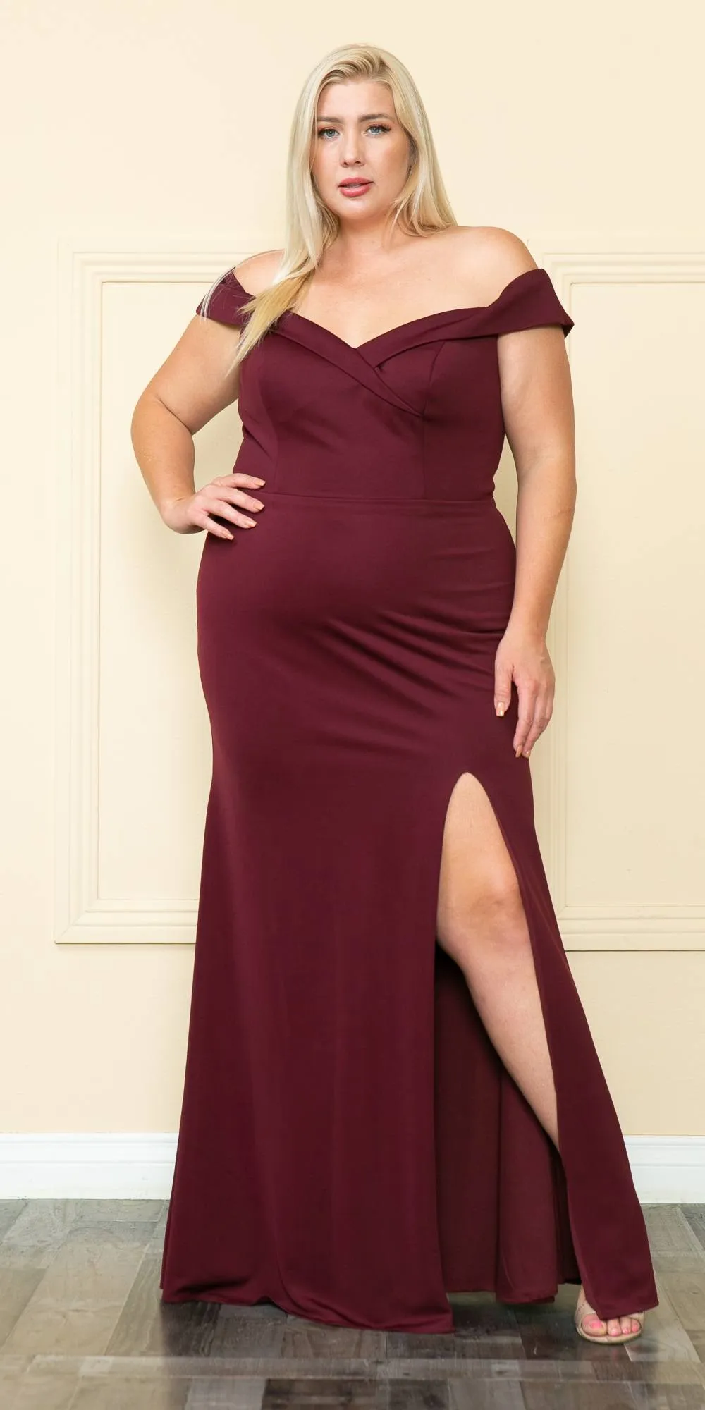 Lindas W1118 Long Plus Size Heavy Jersey Off the Shoulder Gown