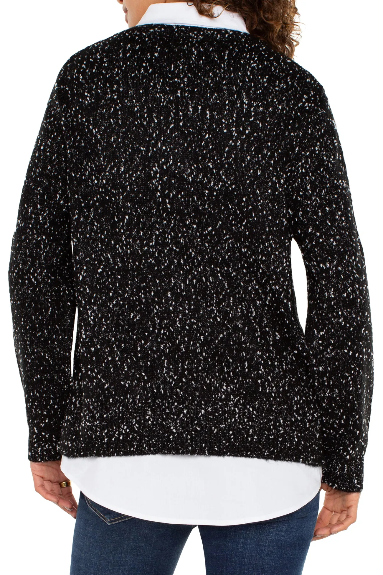 Liverpool Black Long Sleeve Twofer Collared Sweater