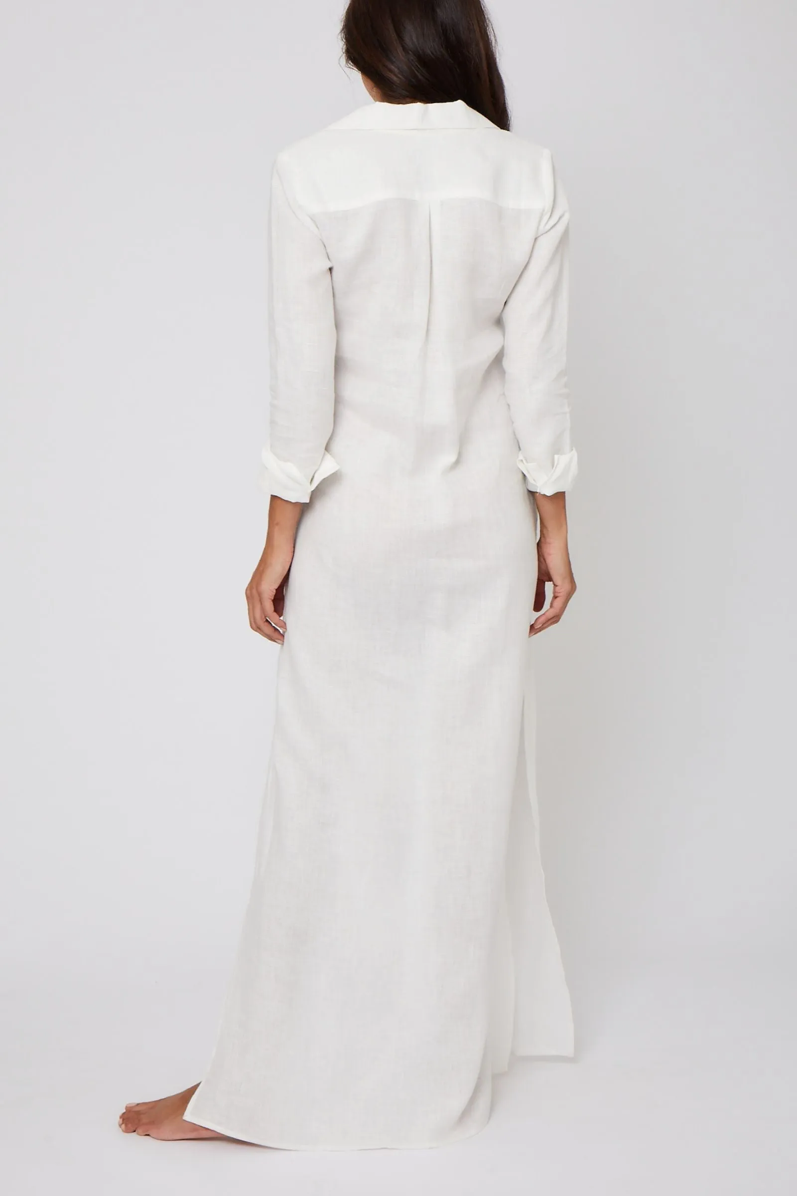 Long Linen Shirt Dress - Cream