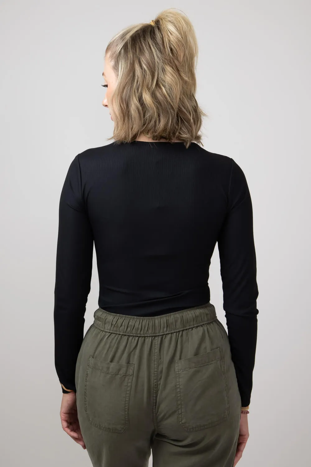 Long Sleeve Bodysuit for Women in Black | UT3067-BLACK