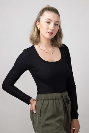 Long Sleeve Bodysuit for Women in Black | UT3067-BLACK