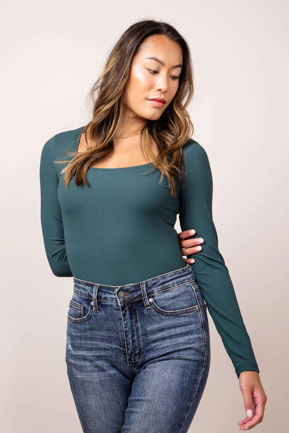 Long Sleeve Bodysuit for Women in Dark Green | UT3067-DARKGREEN