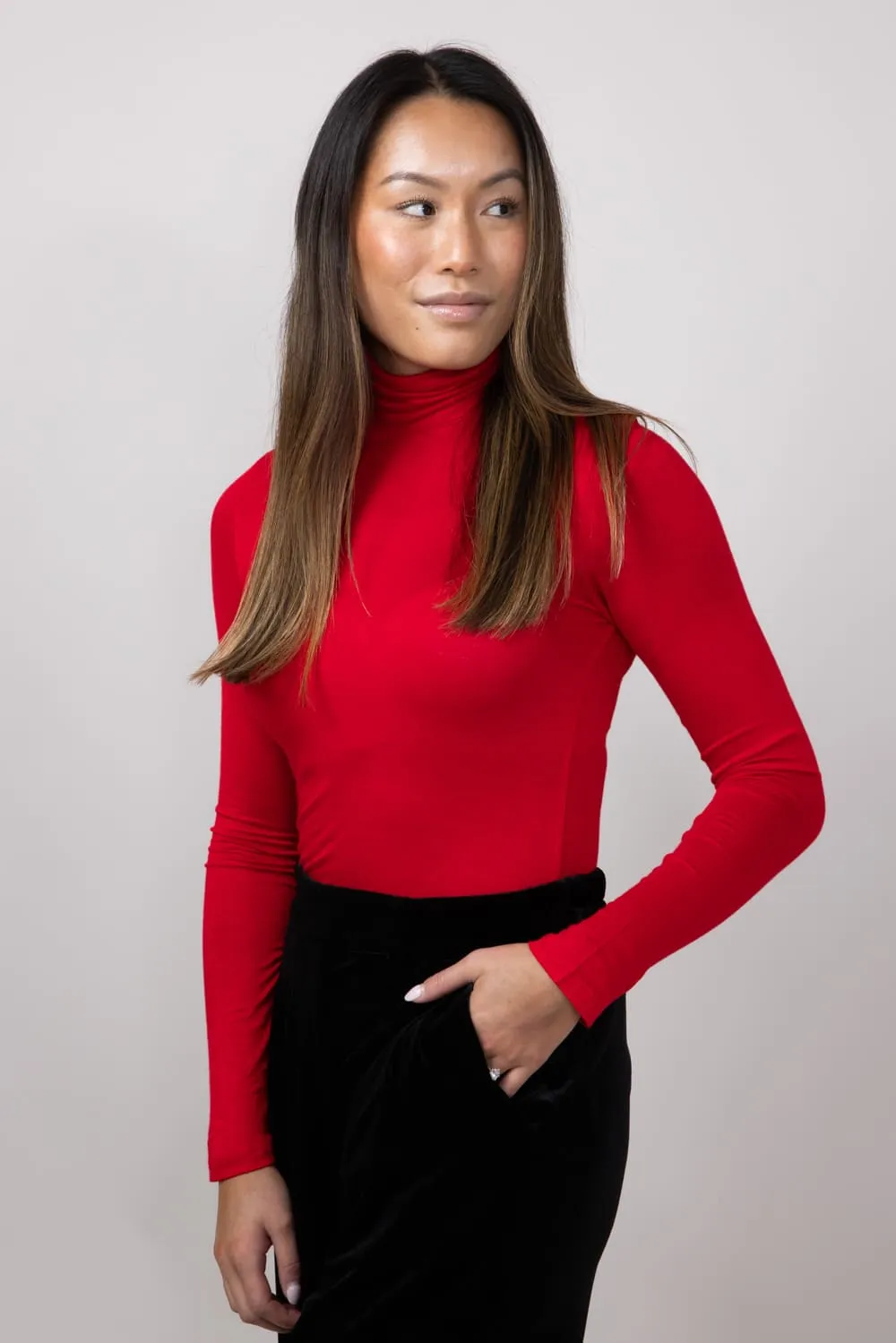 Long Sleeve Turtleneck Top for Women in Red | T10073-RED