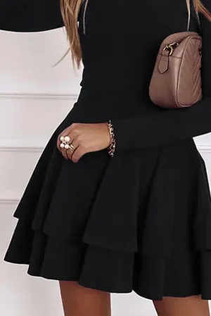 Long Sleeve V Neck Tiered Ruffle A-line Mini Dress