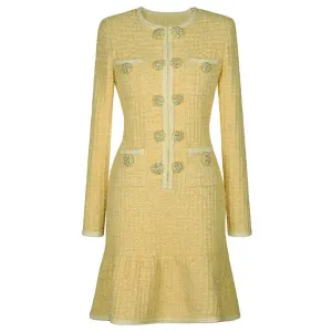 Long Sleeves Mid-Length Knitted Dresses Buttons Body-Con A-Line Dress