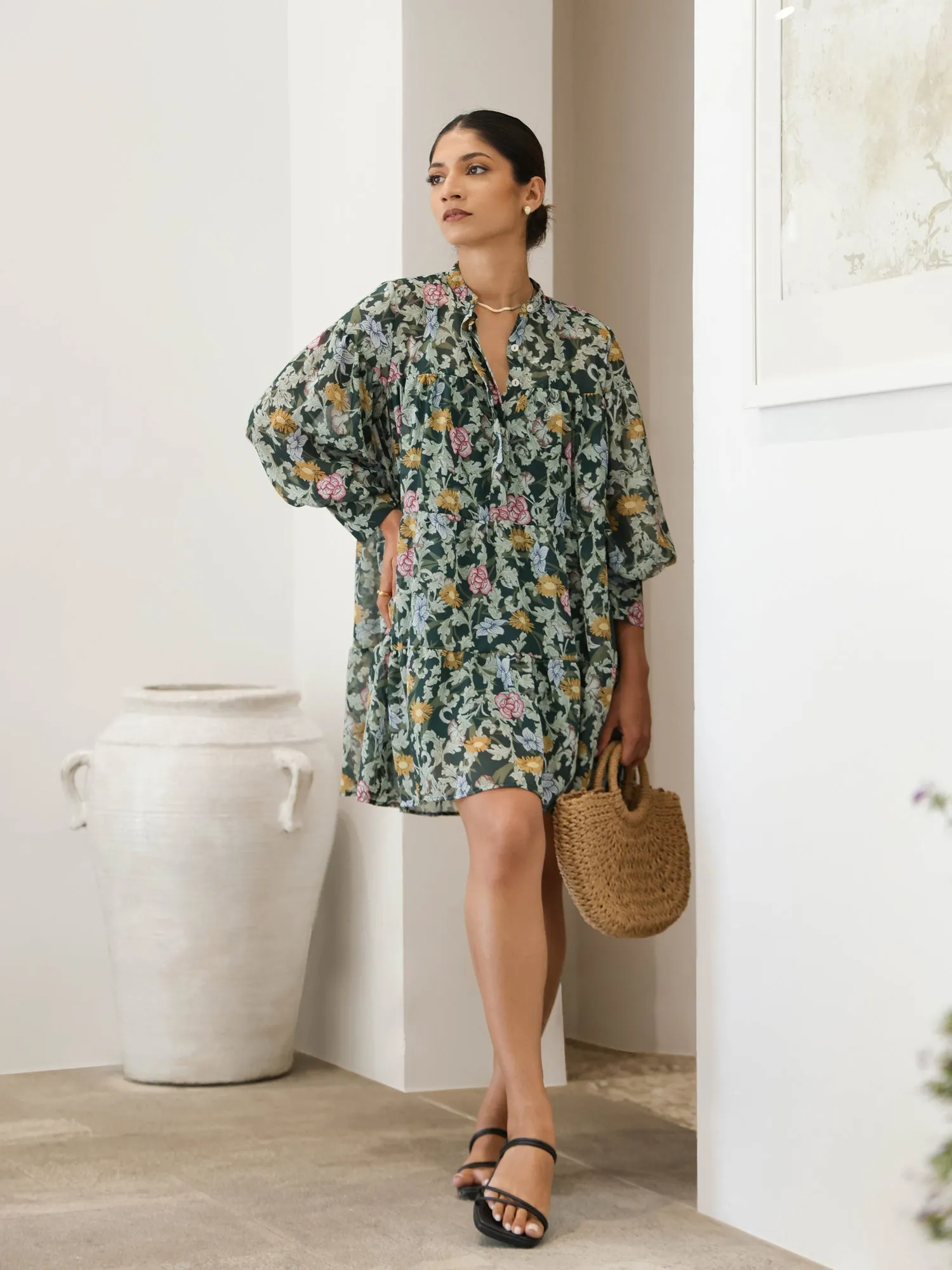 Loose Fitted Printed Mini Dress