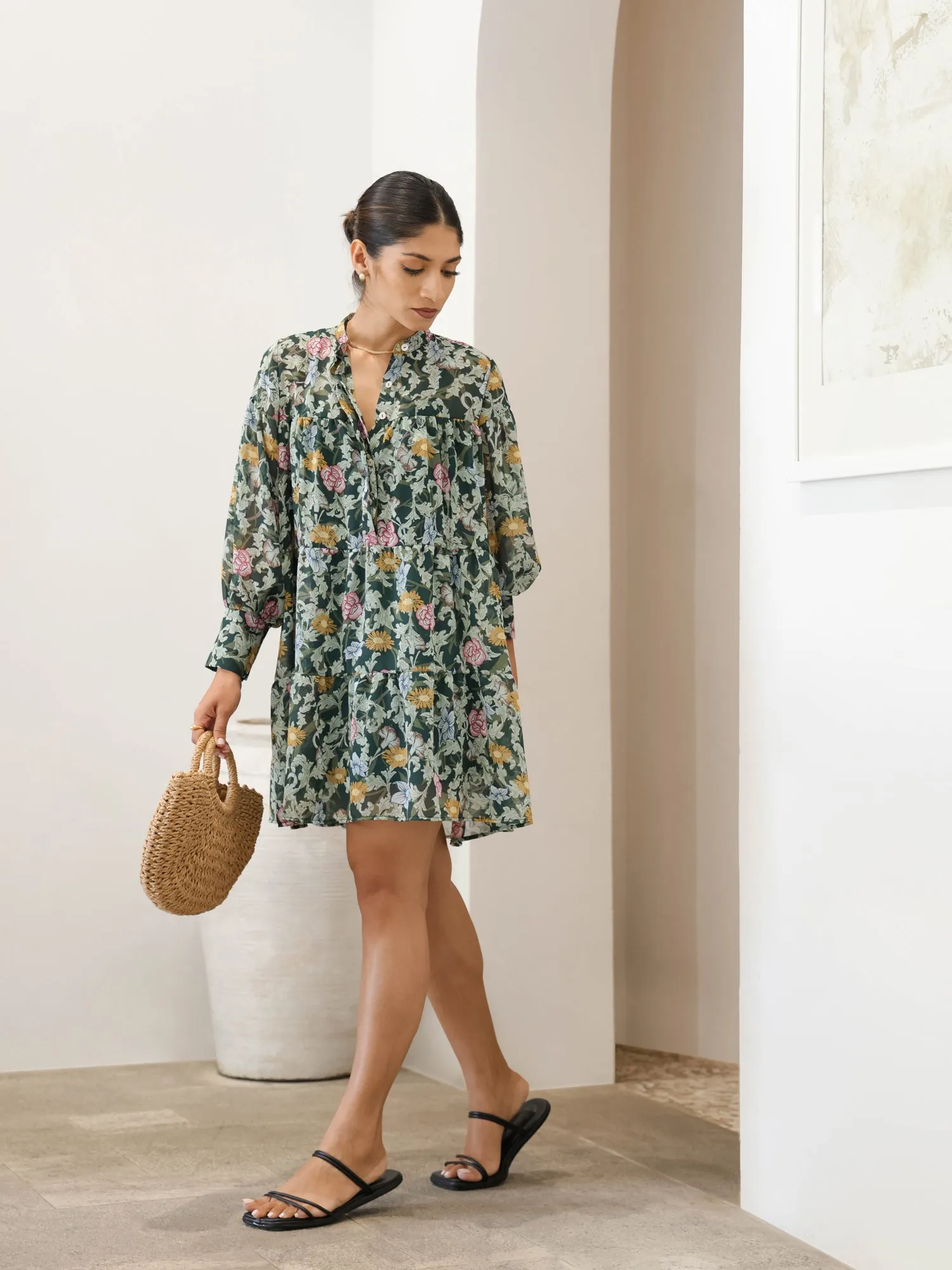 Loose Fitted Printed Mini Dress