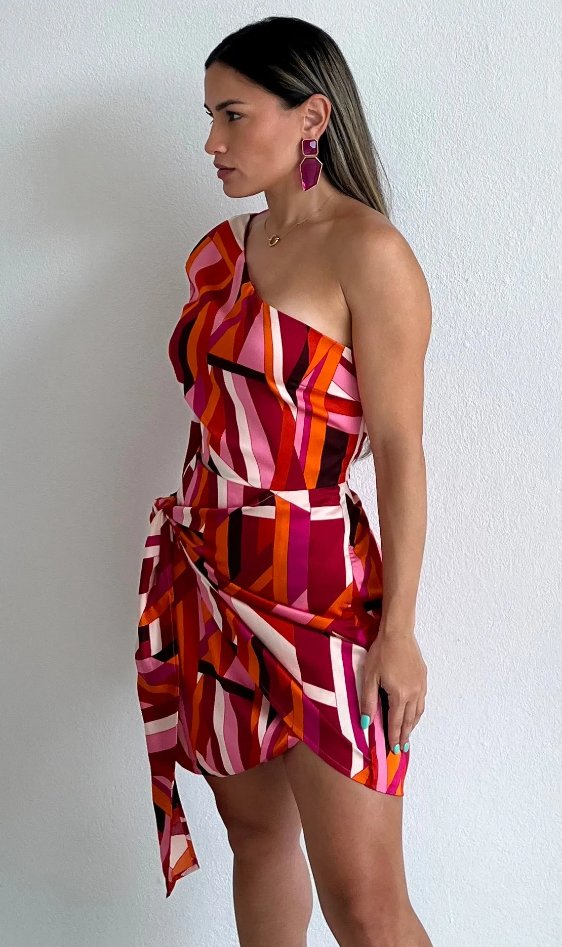 Lost in Your Eyes One-Shoulder Print Dress
