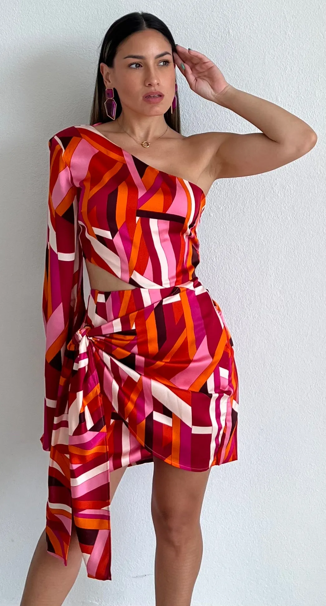 Lost in Your Eyes One-Shoulder Print Dress