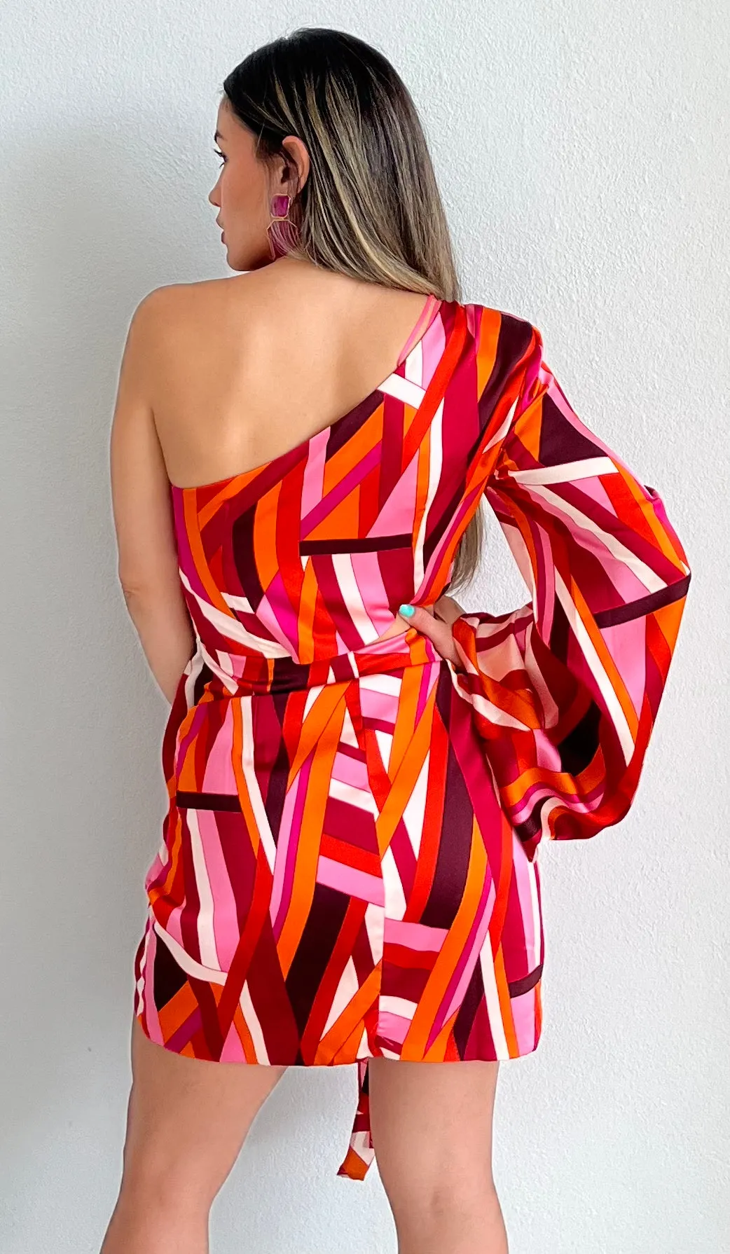 Lost in Your Eyes One-Shoulder Print Dress
