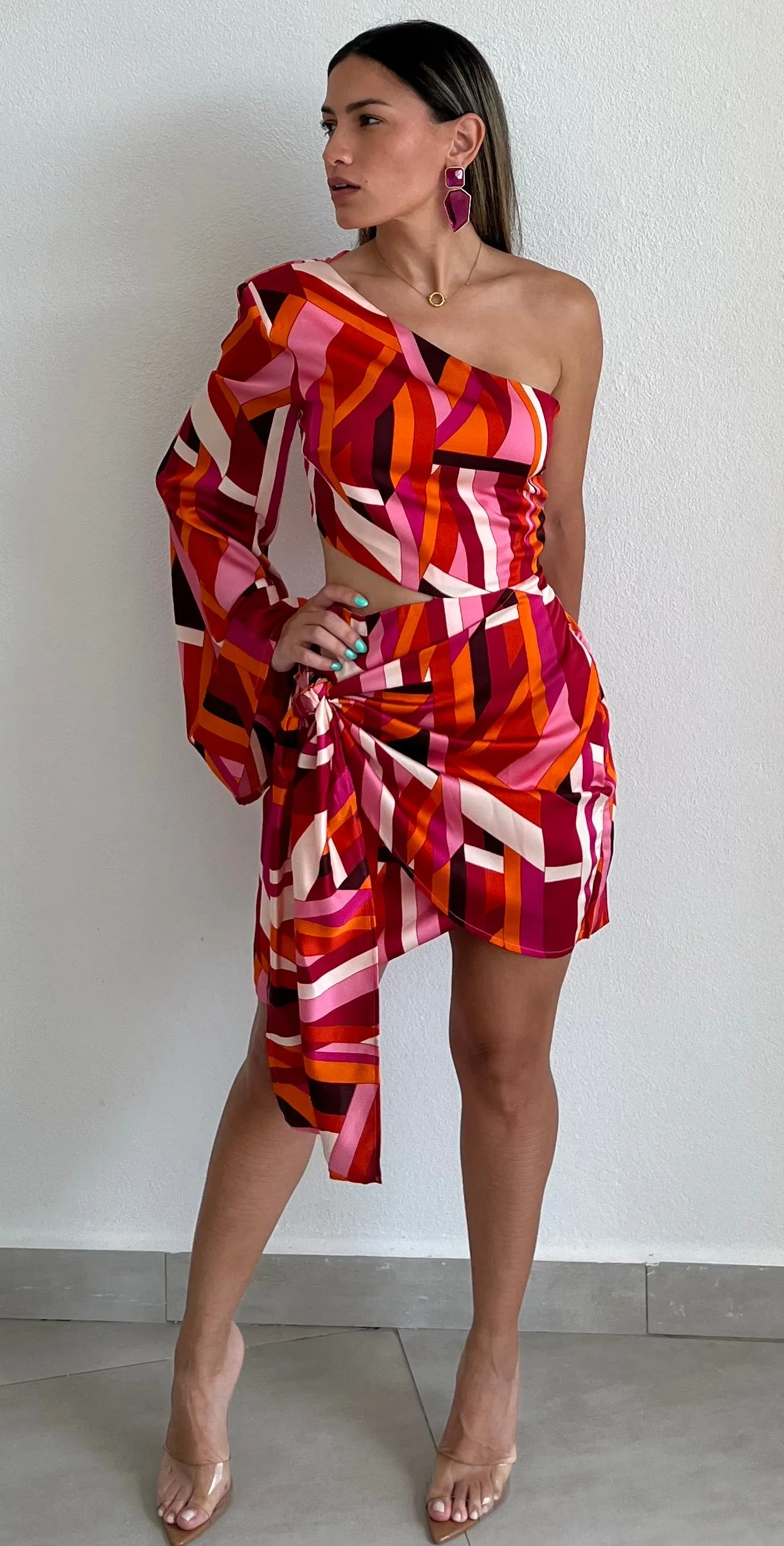 Lost in Your Eyes One-Shoulder Print Dress