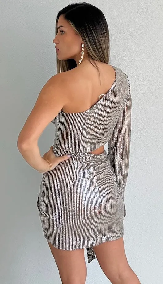 Lost in Your Eyes One-Shoulder Sequins Dress
