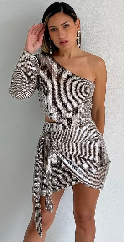 Lost in Your Eyes One-Shoulder Sequins Dress