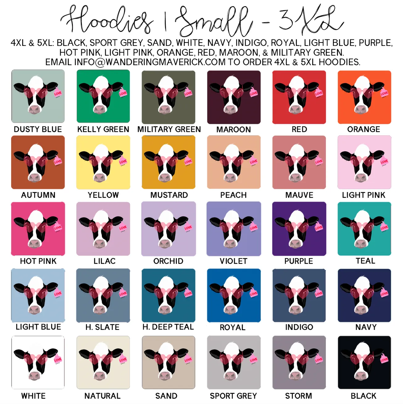 Love Struck Dairy Cow Hoodie (S-3XL) Unisex - Multiple Colors!