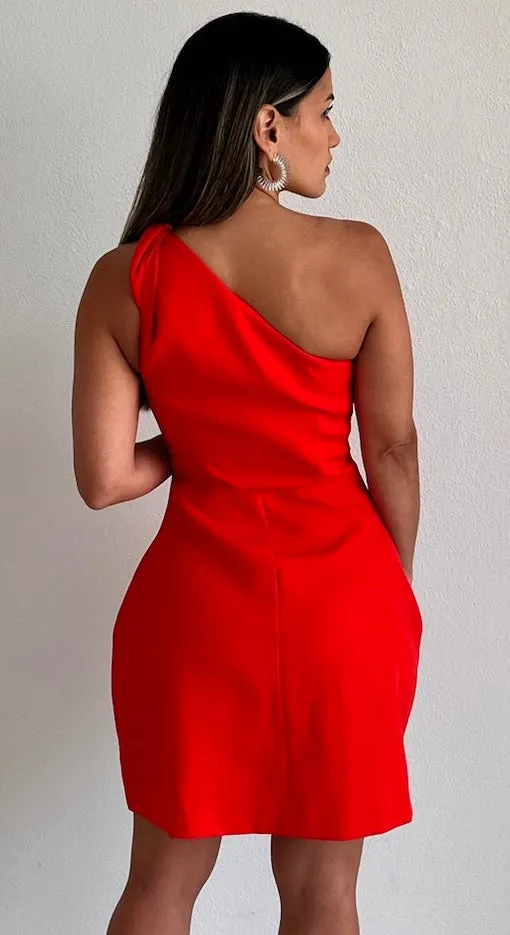 Loveliest Look One-Shoulder Red Fit & Flare Dress