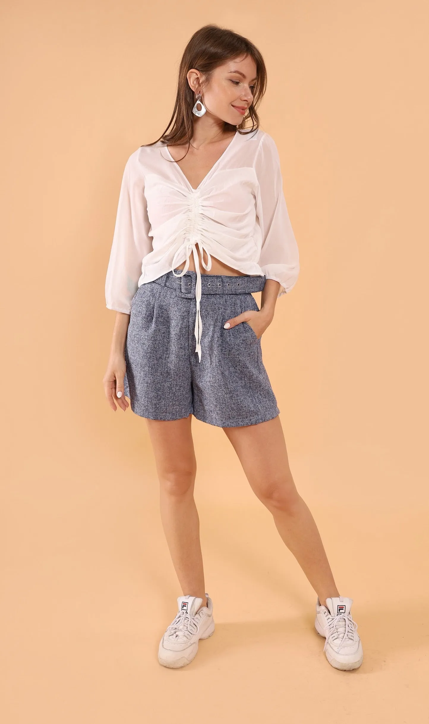LUCILLE Tweed Belted Shorts (Blue)