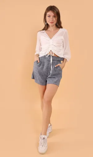 LUCILLE Tweed Belted Shorts (Blue)