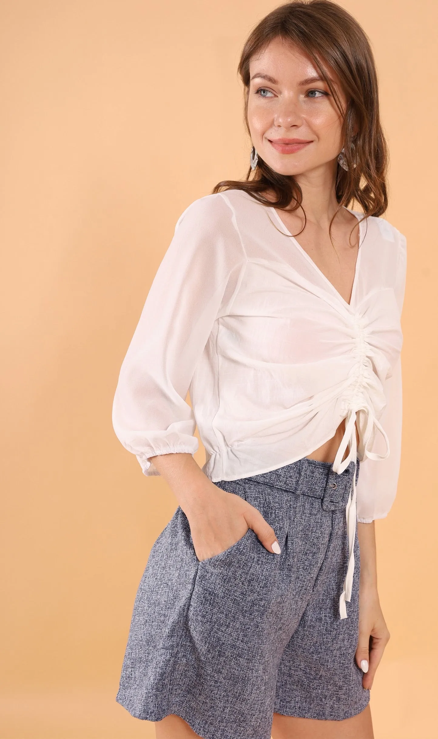 LUCILLE Tweed Belted Shorts (Blue)
