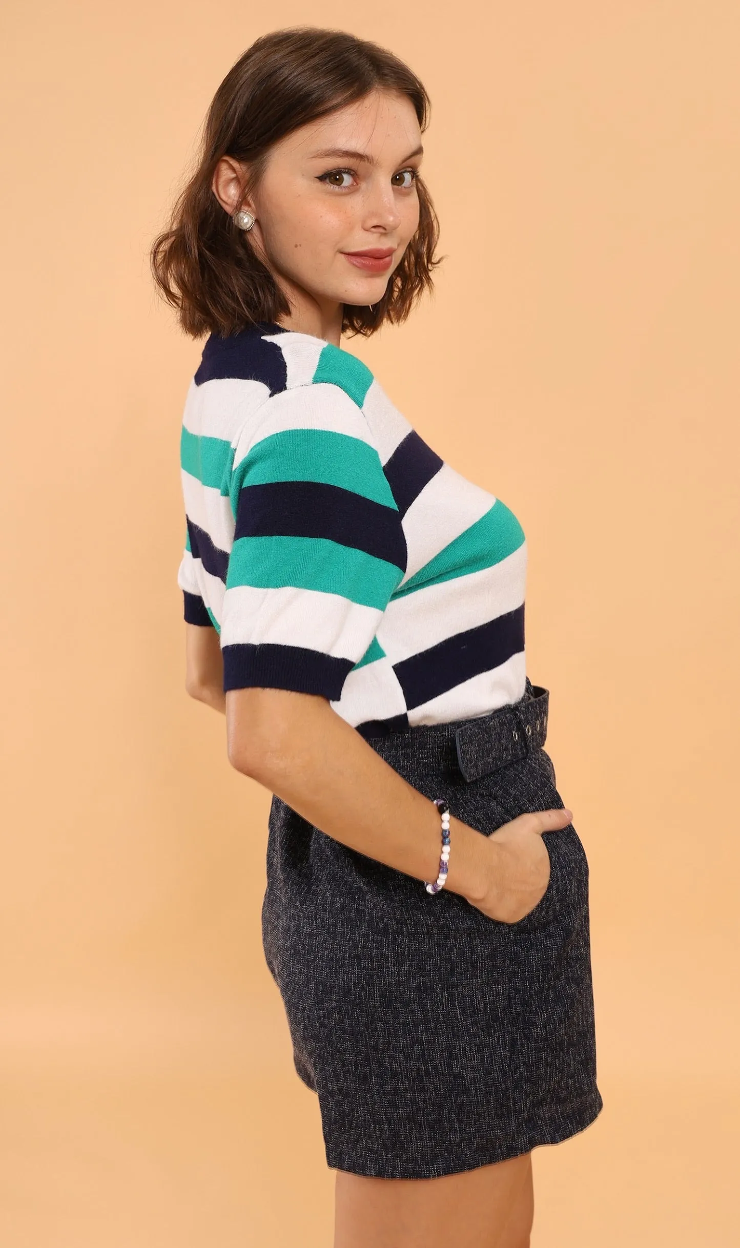 LUCILLE Tweed Belted Shorts (Dark Blue)