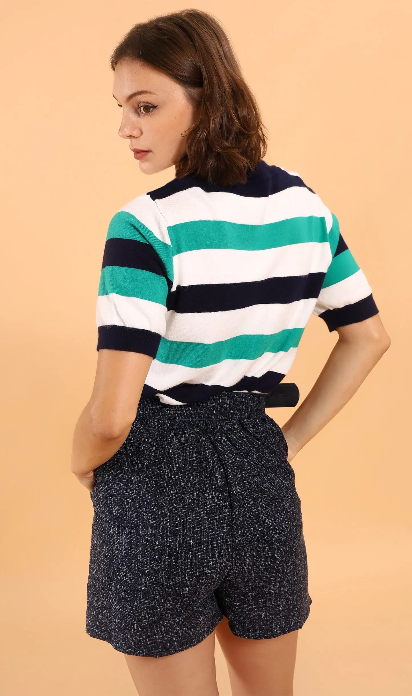 LUCILLE Tweed Belted Shorts (Dark Blue)