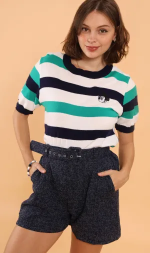 LUCILLE Tweed Belted Shorts (Dark Blue)