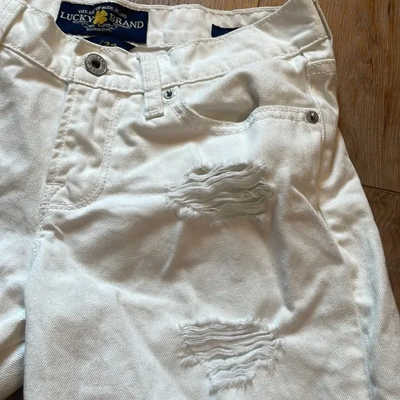 Lucky brand the rollup shorts distressed white size 00/24 pink 3/4 sleeve top XS