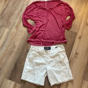 Lucky brand the rollup shorts distressed white size 00/24 pink 3/4 sleeve top XS
