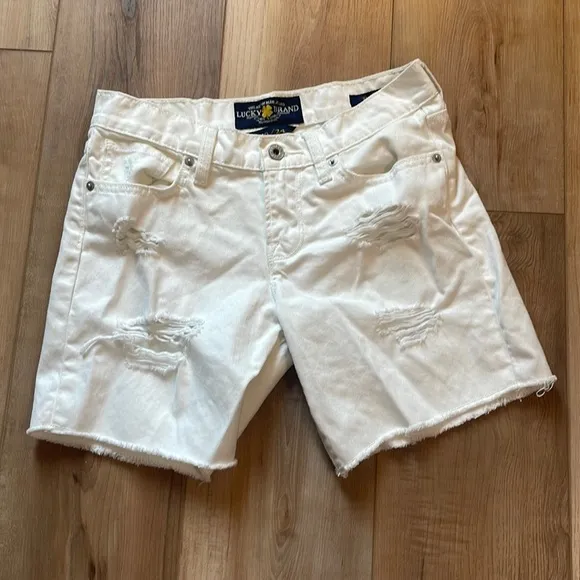 Lucky brand the rollup shorts distressed white size 00/24 pink 3/4 sleeve top XS