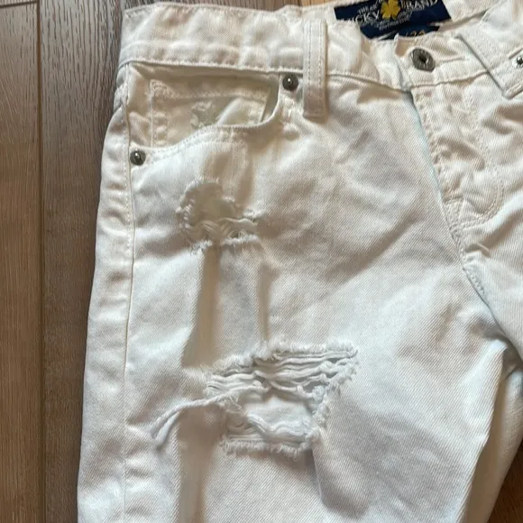Lucky brand the rollup shorts distressed white size 00/24 pink 3/4 sleeve top XS