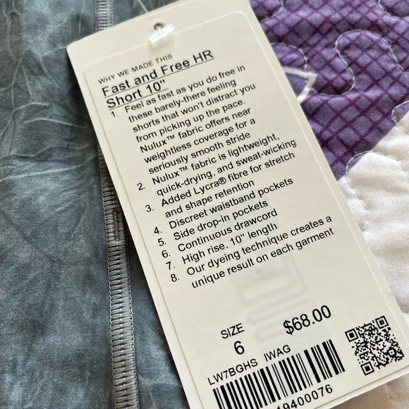 Lululemon fast and free shorts 10” In Ice Dye Women’s Size 6