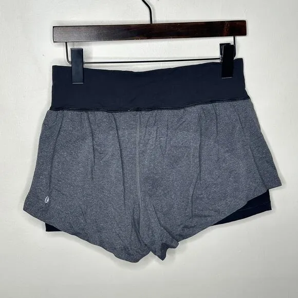 LULULEMON Seamless Moves Short *2.5&quot; Gray Black Sz 8 {3Z23}