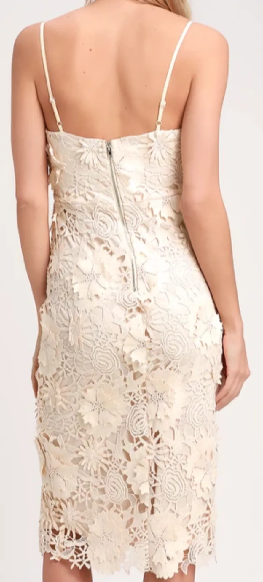 LULUS Steal Your Heart Cream Crochet Lace Midi Dress Size S NWT
