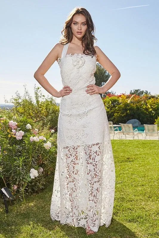 Luminous Lace White See-Through Maxi Dress