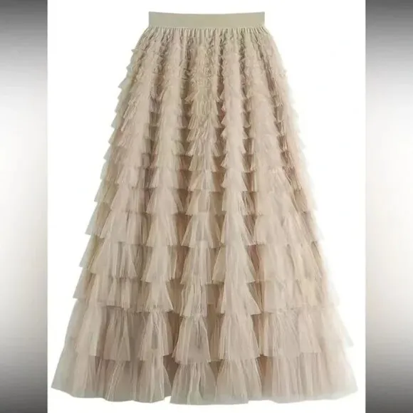 Luxe boho layered mesh maxi skirt